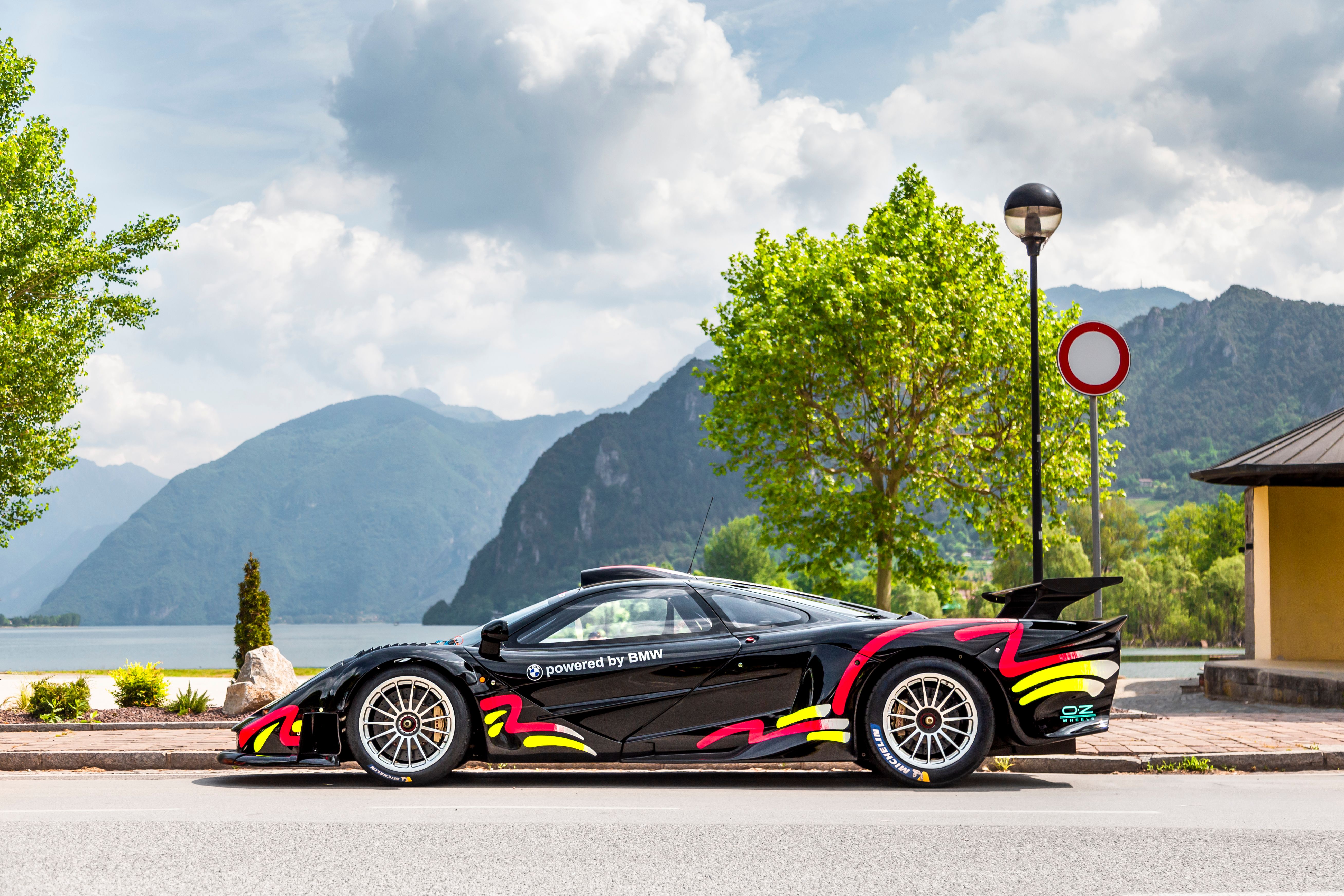 Black McLaren F1 GTR Longtail side profile showing the extended tail and rear wing